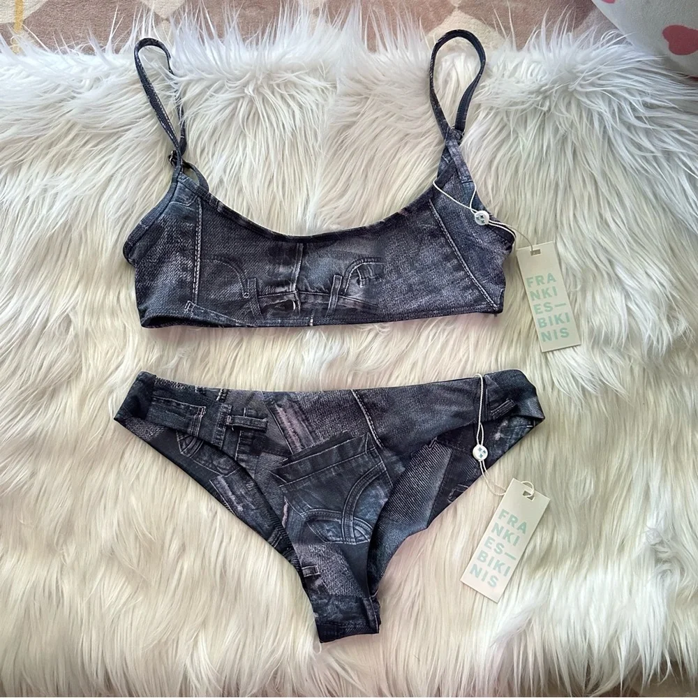 Frankie's Bikinis Blue Denim-Style Bikini